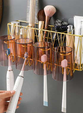 牙刷置物架免打孔卫生间漱口杯收纳牙杯架牙缸电动牙刷架子壁挂式