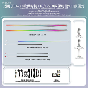 适用于保时捷718专用氛围灯911银河动态电镀龙鳞饰板幻彩气氛灯