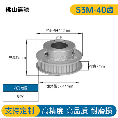 s3m40齿同步轮齿宽7内孔6