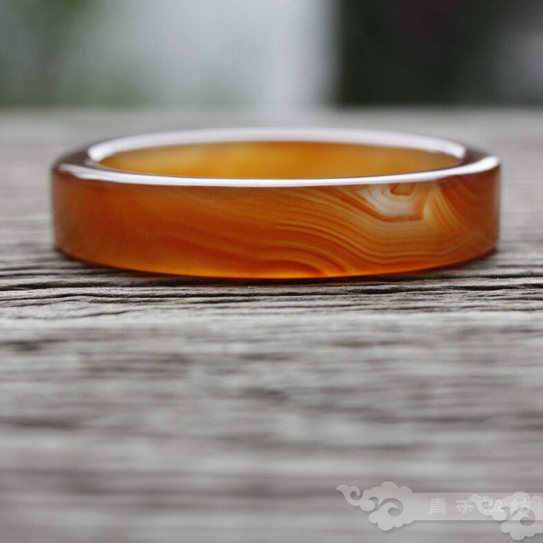 『 青禾淑坊 』天然玛瑙手镯 {桃花乱落红如雨} 古典环形镯62mm