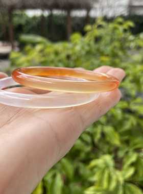 『青禾淑坊 』天然细圆条玛瑙手镯 古典圆镯 对镯 53mm