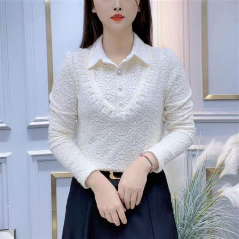 加绒加厚蕾丝衫女2026年秋冬新款宽松百搭气质减龄叠穿打底衫上衣