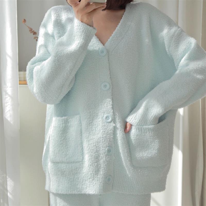 冬季珊瑚绒睡衣女款2026年新款加绒加厚开衫宽松可外穿家居服套装
