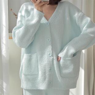 冬季珊瑚绒睡衣女款2026年新款加绒加厚开衫宽松可外穿家居服套装