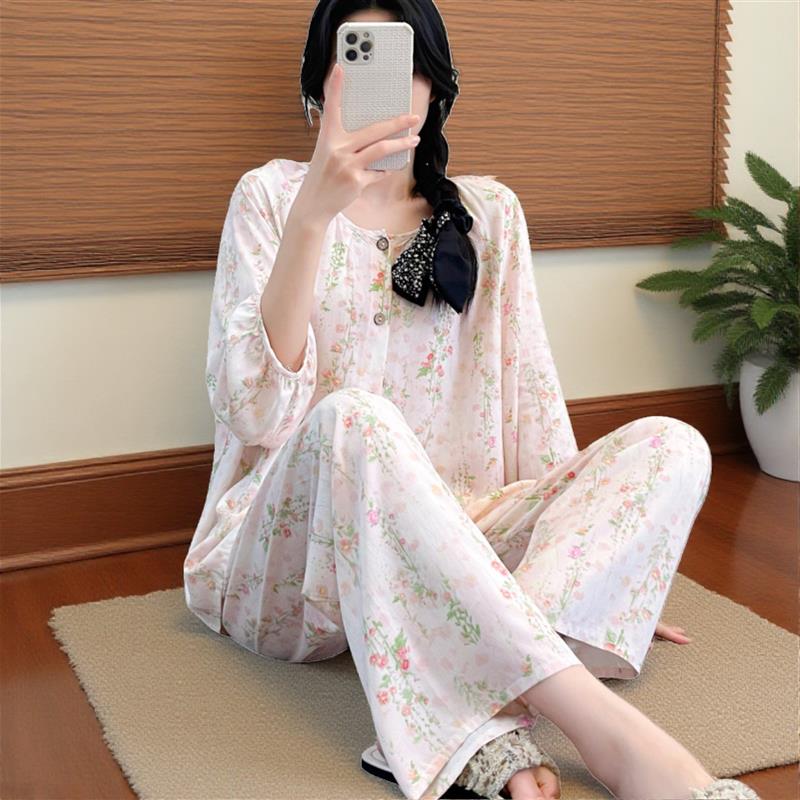松弛感睡衣女款2026新款夏季可外穿棉稠家居服超柔软好看绵绸套装