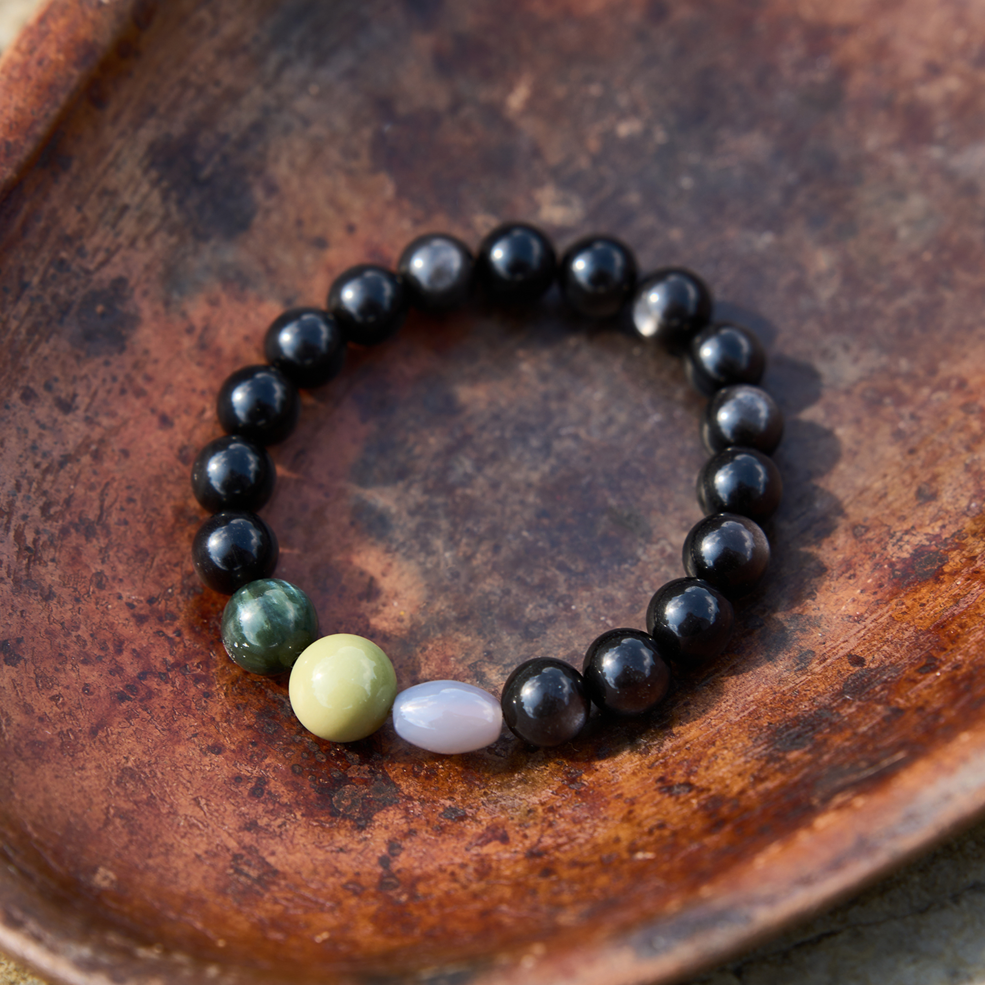 银曜石黑曜石冷门男士手串弹力绳