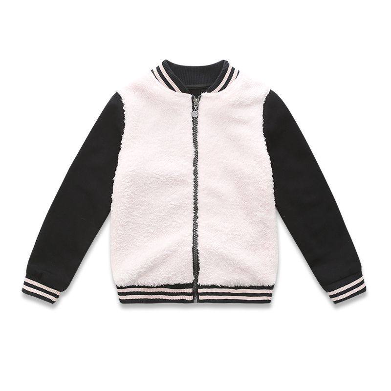 特价清仓春季加厚新款女童小中童珊瑚绒拉链外套 粉色棒球服