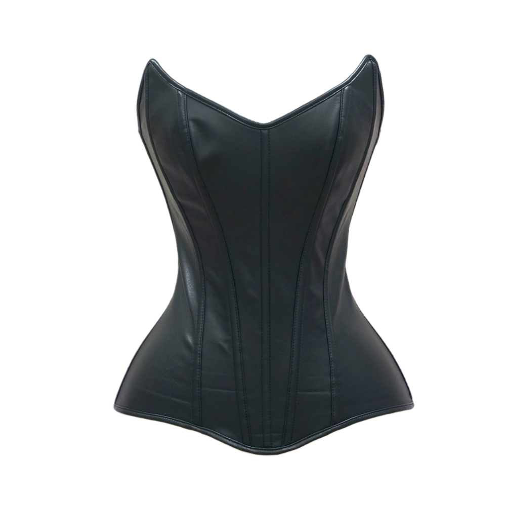 黑色皮革束身胸衣 性感V领外穿束腰紧身衣哥特马甲舞台机车corset