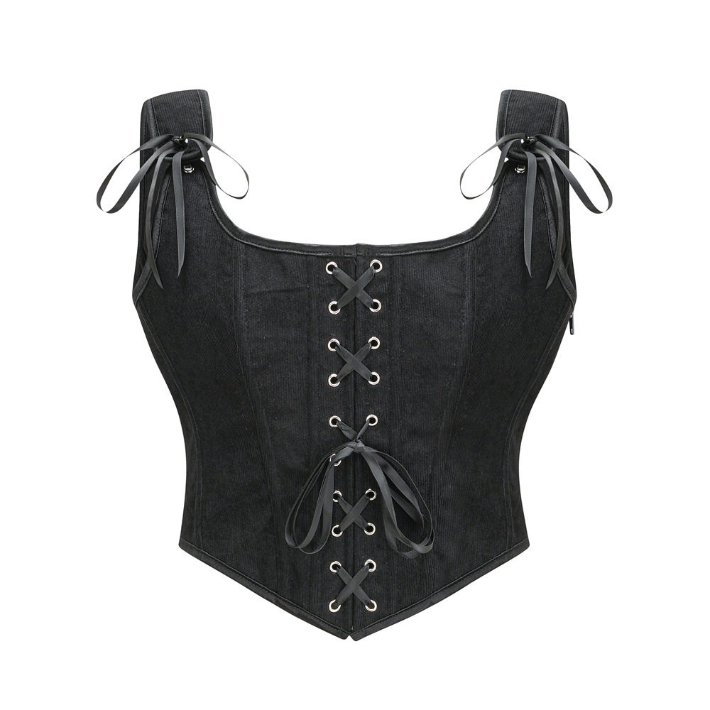 前绑带法式女胸衣束身叠穿corset朋克马甲美体衣束腰修身性感背心