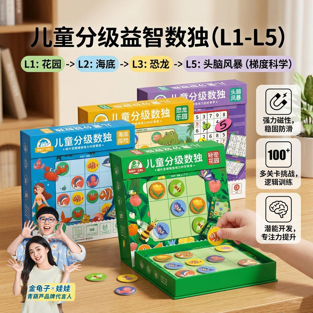 青葫芦金龟子联名数独儿童入门益智思维逻辑阶梯训练棋类桌游启蒙认知书数独幼儿园小学生三宫四宫六宫九宫格一年级生日礼物