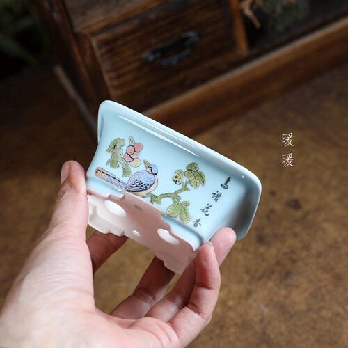 『鸟语花香-瓢口深长方』暖暖精选微型釉盆陶瓷星宇款微盆景绿植