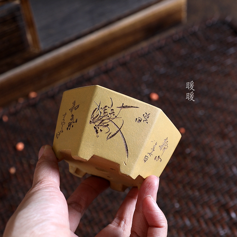 『矮六方』暖暖精选紫砂小花盆苏兵款刻绘手工盆景绿植盆栽禅意