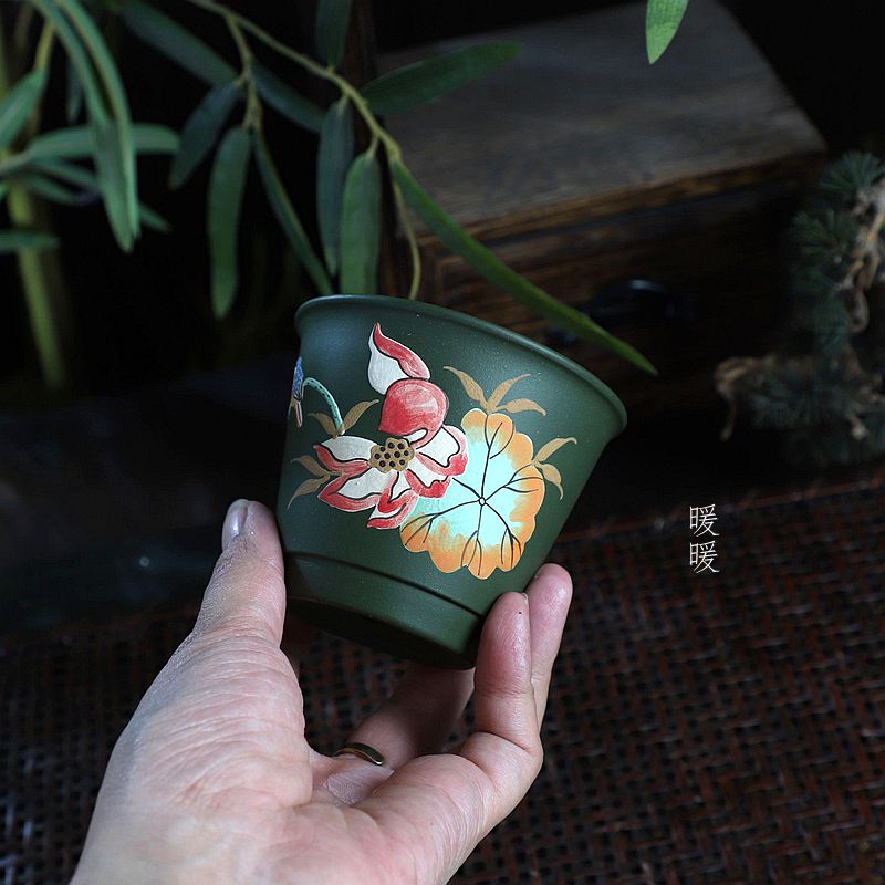 『泥绘系列小杯盆有孔』暖暖精选手工微型盆景绿植多肉花盆控根