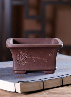 『敞口矮正方』暖暖精选紫砂花盆手工小号桌面绿植盆景盆栽菖蒲竹