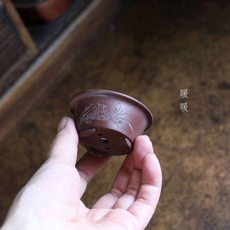 『矮瓢口』暖暖精选手工紫砂微型盆绿植盆景假山菖蒲张可磊新款