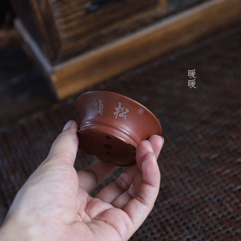 『底线微型敞口-松韵』宜兴原矿紫泥手工微型盆景张可磊款掌中宝
