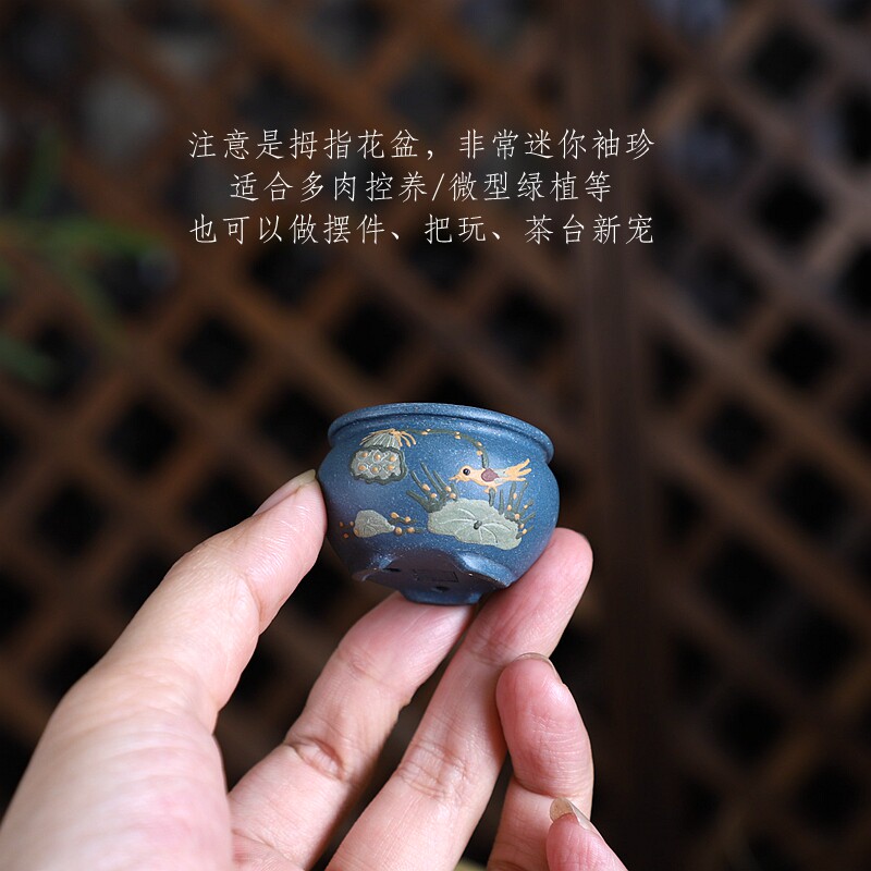 『清趣小圆拇指盆』 暖暖花器 精品拇指盆 泥绘 原矿青泥 苏兵i.