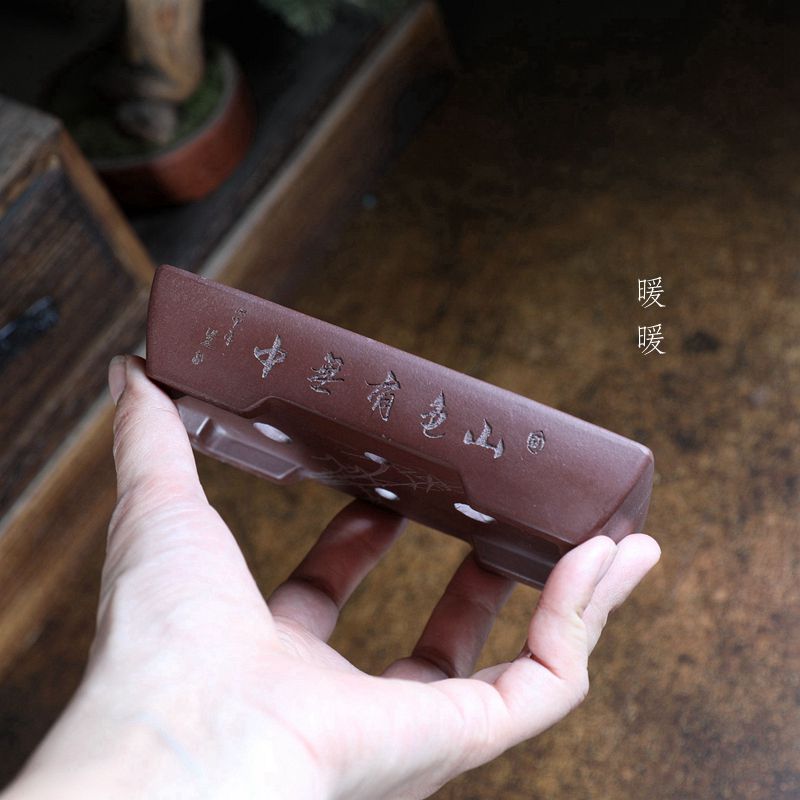 『斜口长方浅盆』暖暖精选手工紫砂微型盆绿植盆景假山菖蒲张可磊