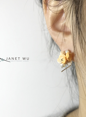 Janetwu原创品牌设计微钩针织蕾丝几何花园花珍珠耳环小众潮独特