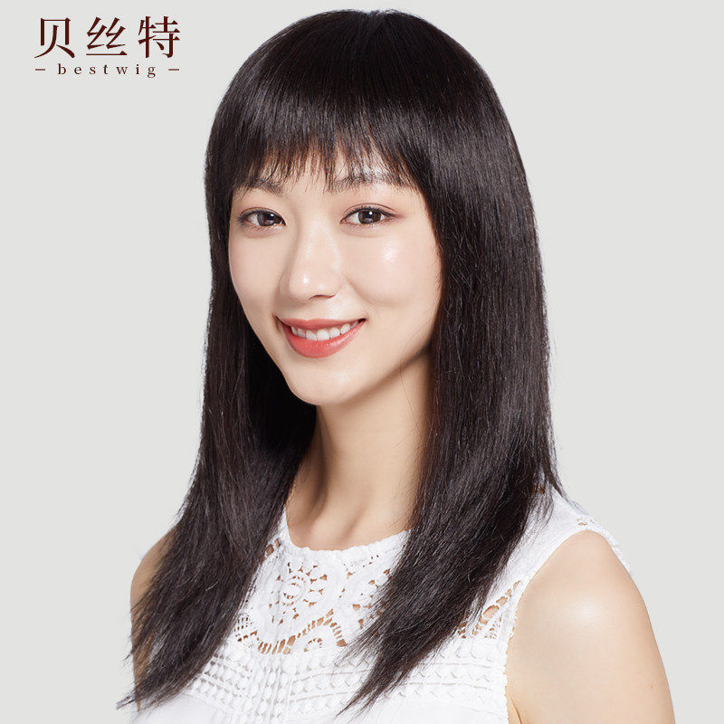 斜刘海女士真人头套假发自然无痕