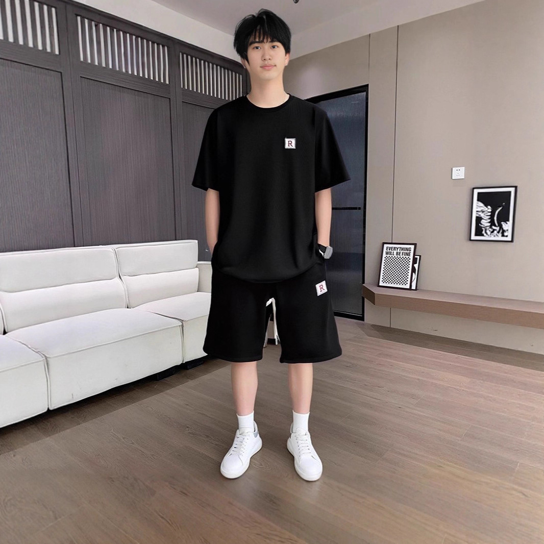 运动套装男士2025新款夏季短袖短裤潮牌搭配一整套痞帅休闲两件套