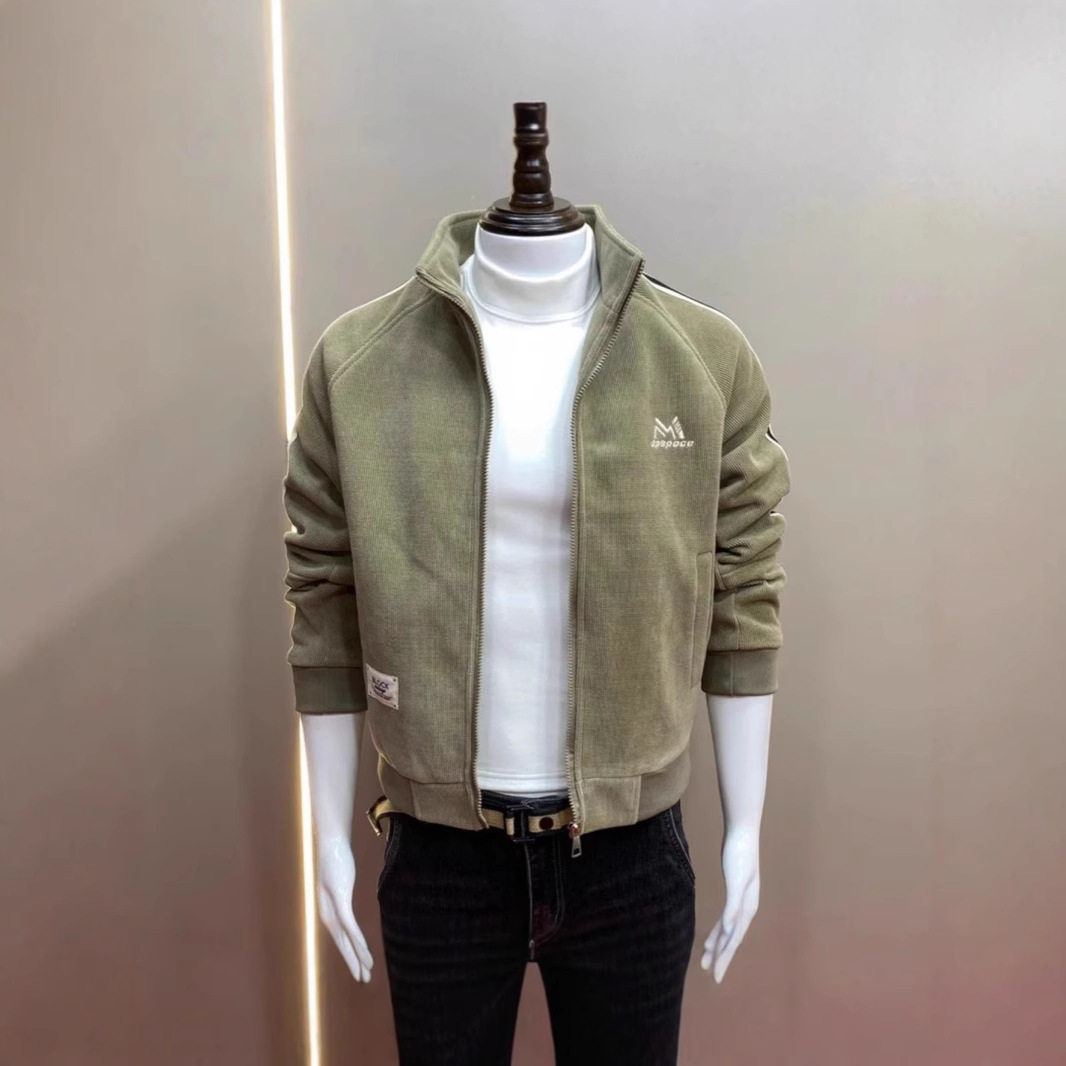 秋冬季新款休闲刺绣时尚百搭修身帅气立领男士夹克潮流外套外衣