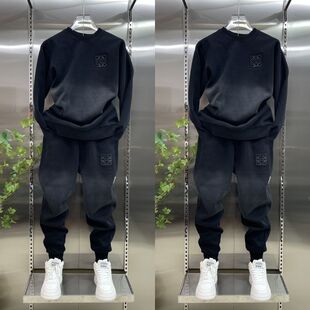 秋冬显瘦简约运动帅气宽松韩版 休闲套装 渐变色两件套 男士 网红同款