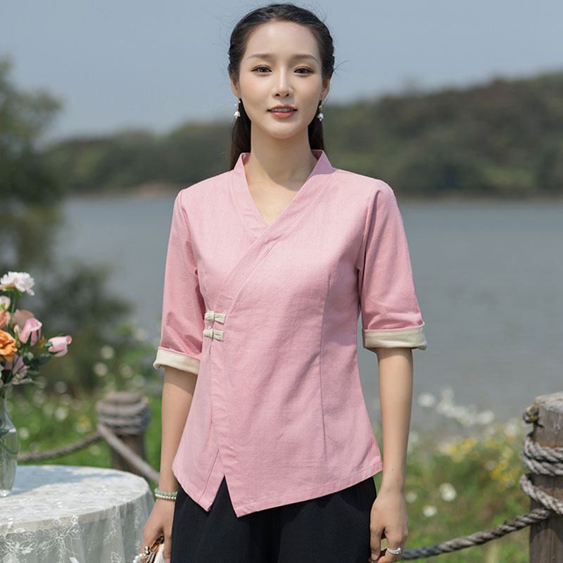 CHINESE STYLE HANFU WOMENS SUMMER NEW TANG DRESS TOP COTTON LINEN ZEN TEA SUIT TEA HOUSE CHINESE MEDICINE HALL WORK CLOTHES SET