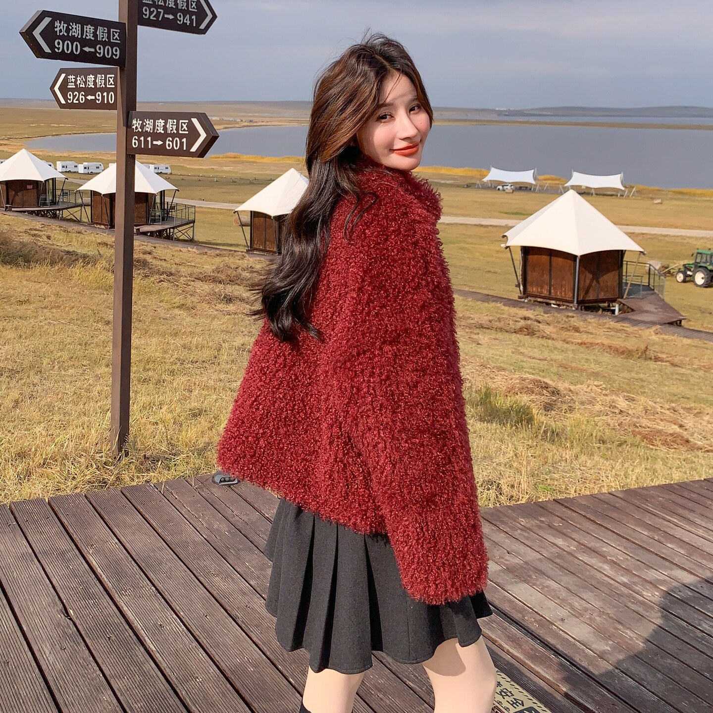 【新款】软糯糯皮毛一体外套2565-红P185-K278,女装棉衣/棉服,柏妮丝绮