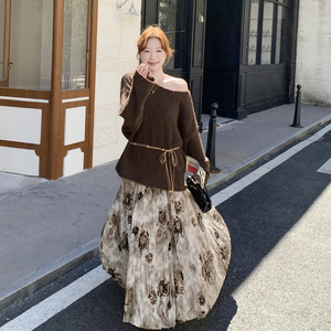 【现货】复古套头针织衫+半身裙+腰带 三件套 2557-P175-K258图片