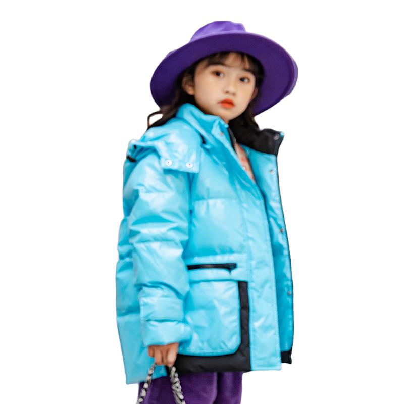 德蒙斯特男女童加厚羽绒服儿童冬季中大童亮面免洗中长款白鸭绒衣