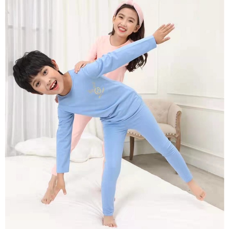 德蒙斯特童装男女童秋冬纯棉内衣套装小童秋衣裤中大童纯色棉毛衫