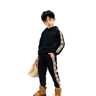 德蒙斯特春秋男童纯棉加厚运动套装中大童帅气男孩针织卫衣两件套