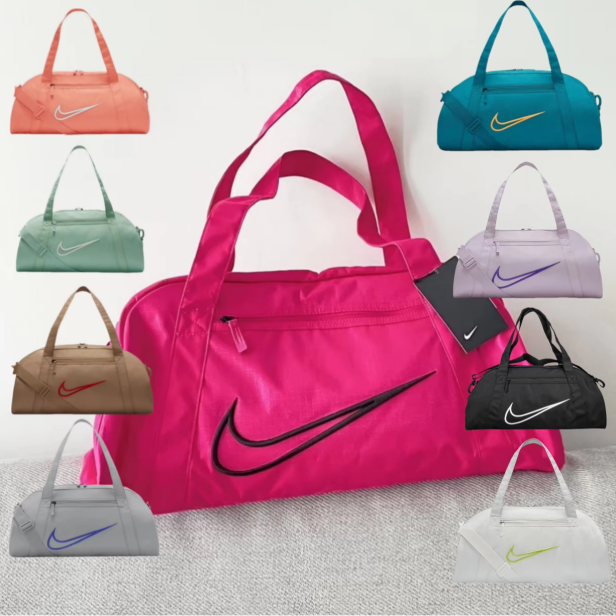 Nike 运动训练大Logo大容量健身包单肩旅行包 树莓红 DA1746-615