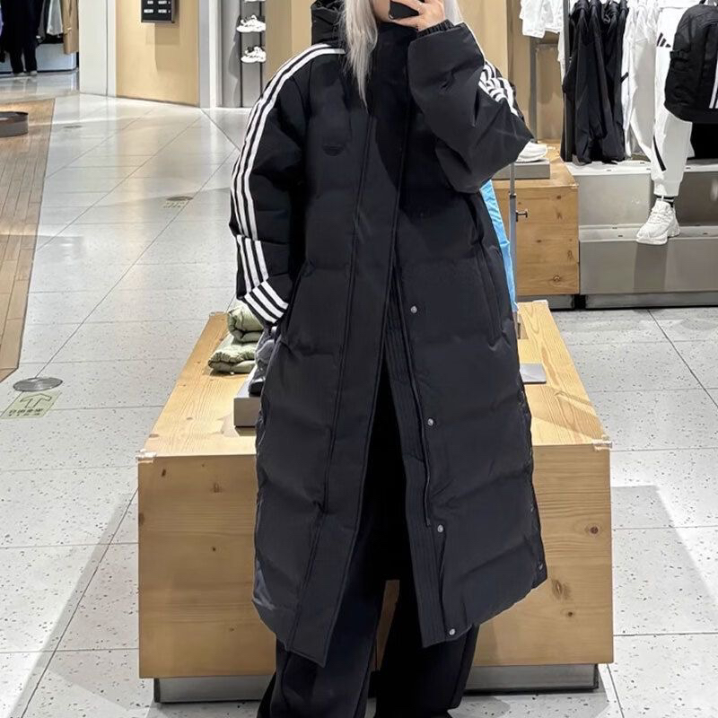 Adidas阿迪达斯冬季连帽羽绒服男防风保暖长款潮流外套黑色JD3749