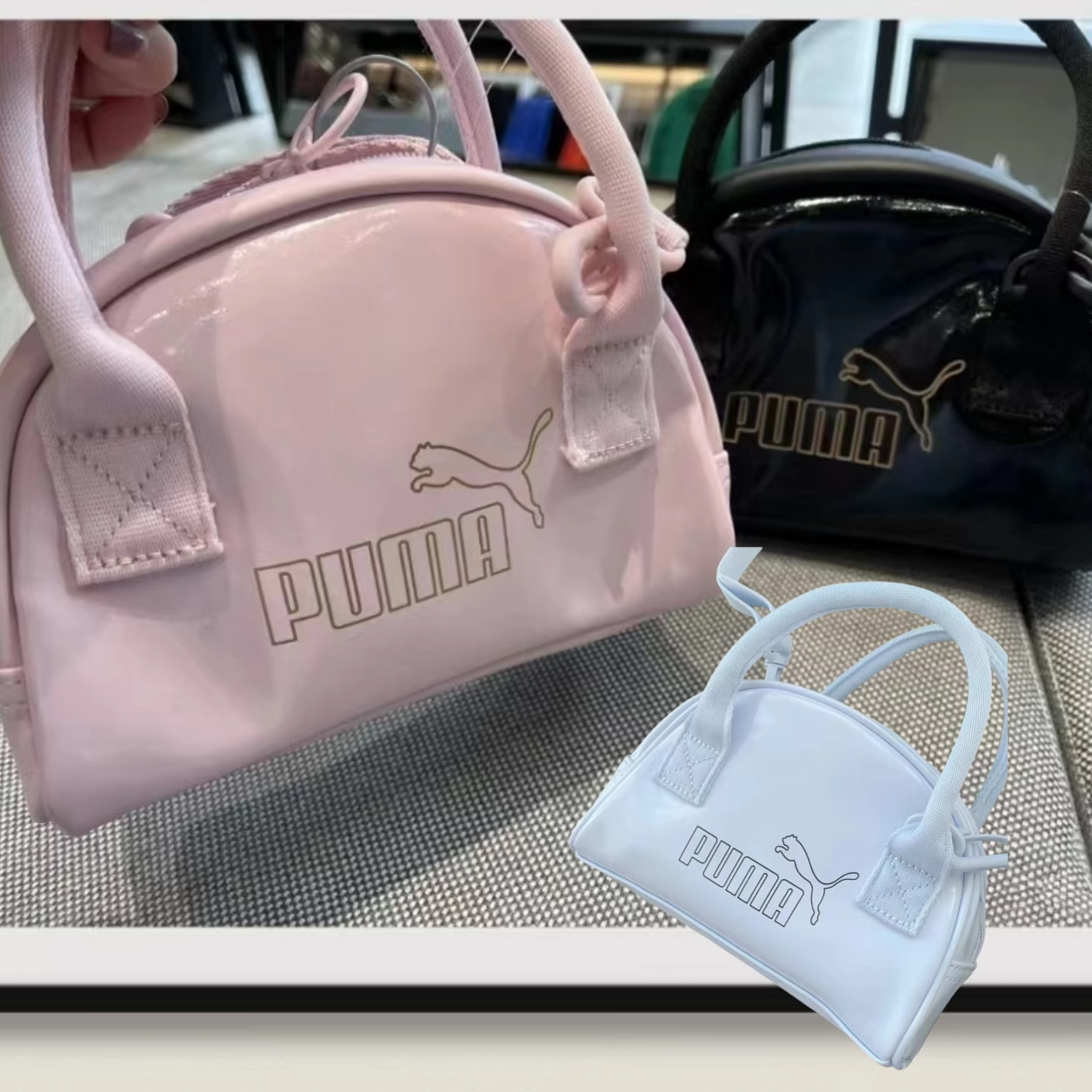 PUMA 烫金Logo徽标 人造革饺子包单肩斜挎包黑金 078715-01-02-03