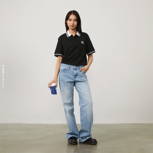 3APQB0243 MLB 凉感防晒Polo衫 经典 50BKS 条纹拼接休闲运动短袖