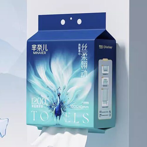 MINAIER/芈奈儿1200g国风孔雀洗脸巾30*24cm厚柔超大尺寸柔软亲肤