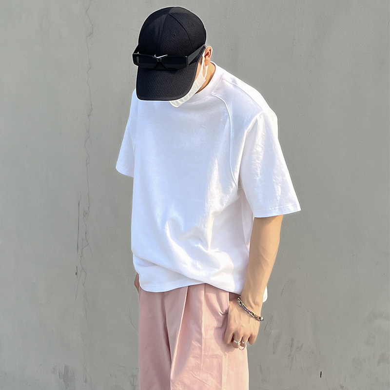 1110-TT432-P45基础款纯色百搭宽松短袖T恤衫情侣tee，男装T恤，星座1110