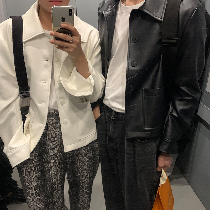 1110-J125-P113秋季新品情侣款纯色皮衣外套宽松休闲夹克，男装皮衣，星座1110