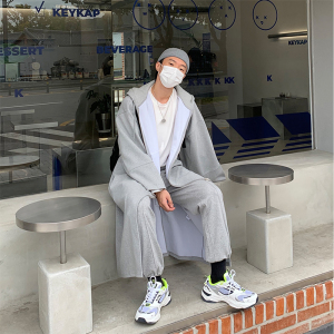 1110-W174-P140 秋季韩版长款宽松休闲时尚纯色连帽卫衣外套图片