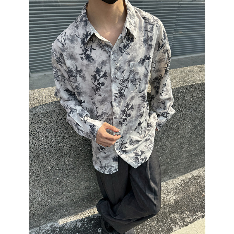1110-Z1048-P80 新款风衬衫男装设计感印花长袖衬衣图片