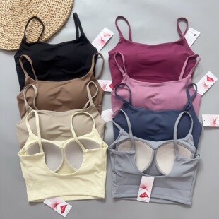 U型美背裸感运动文胸 固定罩杯女低防震外穿吊带背心健身瑜伽内衣