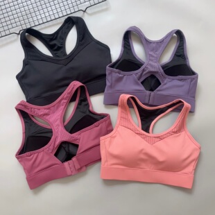 大码 固定工字运动内衣女速干防震跑步聚拢健身文胸瑜伽背心 一体式