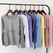 专业速干长袖 圆领上衣瑜伽健身服 运动外穿秋冬滑雪打底衫 T恤 女式