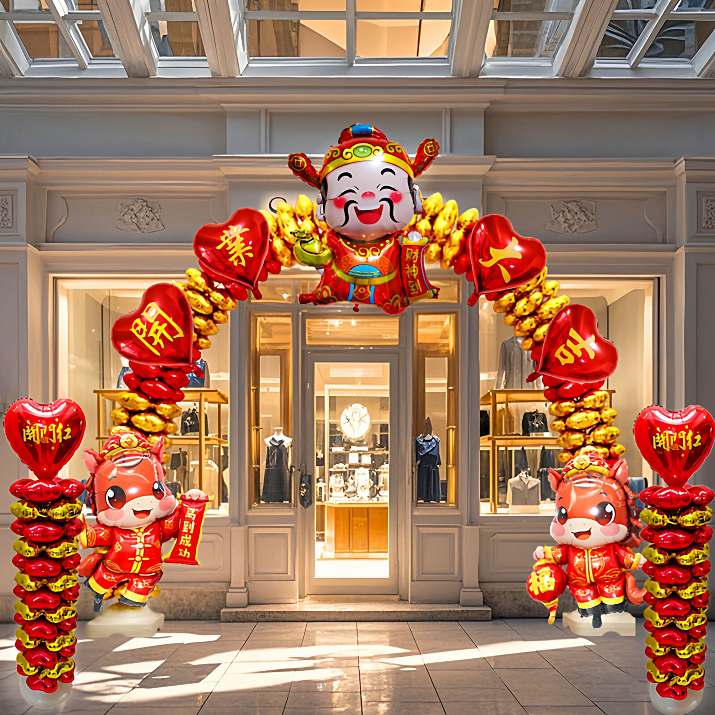 新店开业氛围布置充气铝膜气球拱门店铺开张门口气氛装饰拱门支架