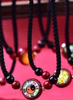 朱砂吊坠太极八卦阴阳鱼紫金砂锁骨链男女吉祥手编绳楞严咒护身符