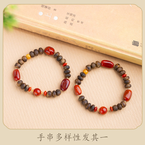 XIANYUAN/仙源莺歌绿奇楠沉香随形10mm南红手串（多样性发其一）
