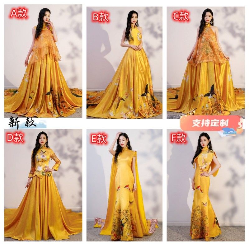 2026中国风金黄百蝶演出礼服