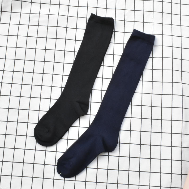 女袜纯棉小腿袜哑光黑色简约